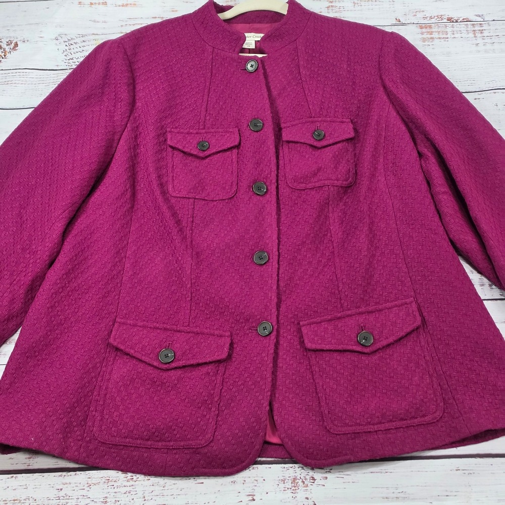 Coldwater Creek Military Tweed Jacket Womens 24 Pink NWT Wool Blend Textured